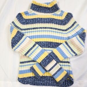 Oci striped sweater blues yellows turtleneck  knit sweater
